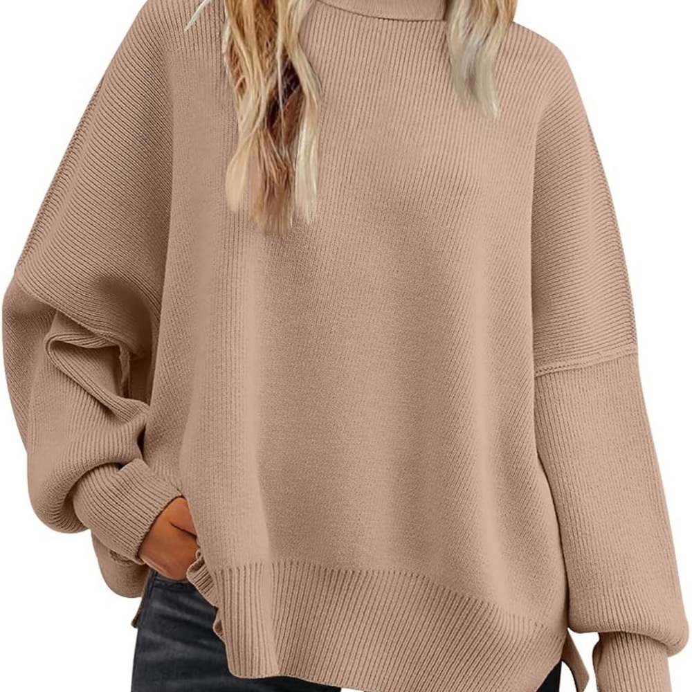 QINSEN women’s Mock Neck Long Sleeve slouchy Pullover Tunic sweater size MEDIUM